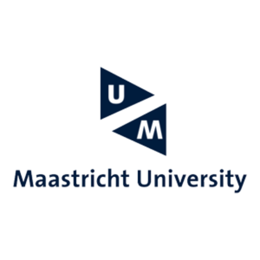 Logo Maastricht University – blauwe driehoeken met letters U en M