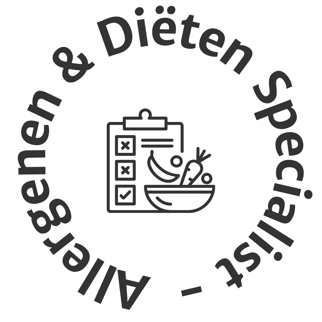 Iconisch logo met checklist, groente en de tekst “Allergenen & Diëten Specialist”