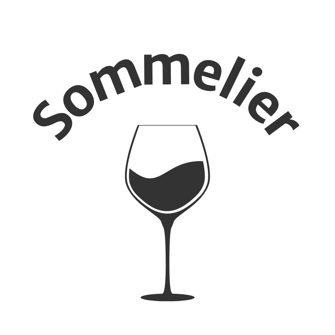 Zwart logo met wijnglas en het woord “Sommelier” erboven