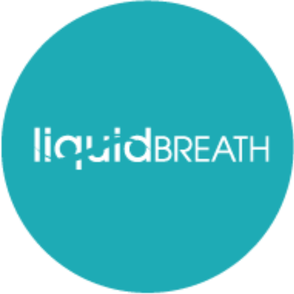 Logo Liquid Breath – witte tekst op turquoise cirkel